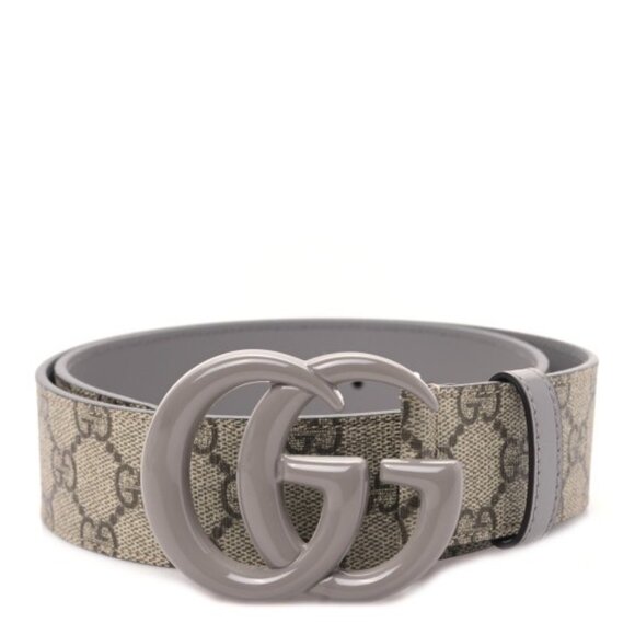 Gucci GG Supreme Monogram Plutone Calfskin Enamel Double G Belt Beige Ebony Dust - Picture 1 of 7